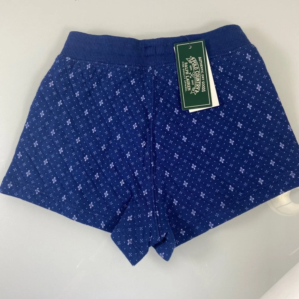 Polo Country Ralph Lauren Girl's Blue Geometric Quilted Shorts Size 6 NWT Pocket